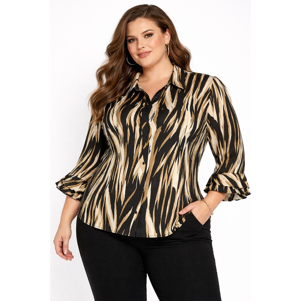 VTG Y2K Womens Top Plus 22W Black Gold Crinkle Satin Button Up Retro Whimsigoth